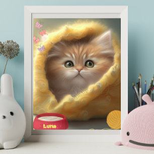 Niedliche Katze in einer gelben Decke personalisie Poster