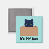 Niedliche Katze in einer Kiste auf blau-grün Magnet (Vorderseite/Rückseite)
