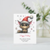 Niedliche Katze in einer Weihnachtsmannmütze Happy Postkarte (Stehend Vorderseite)