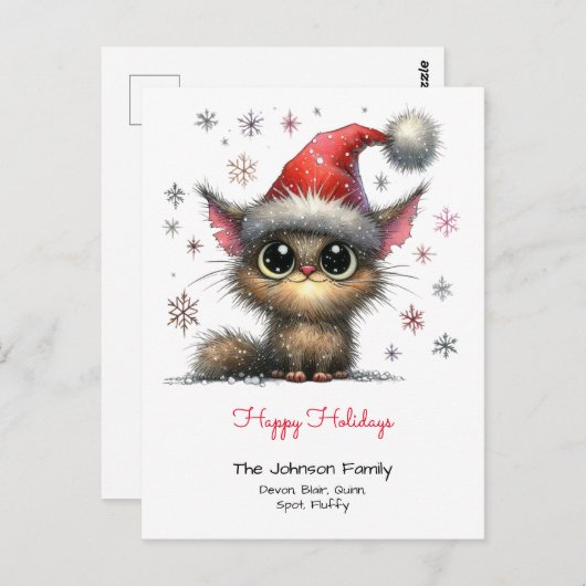 Niedliche Katze in einer Weihnachtsmannmütze Happy Postkarte (Vorne/Hinten)