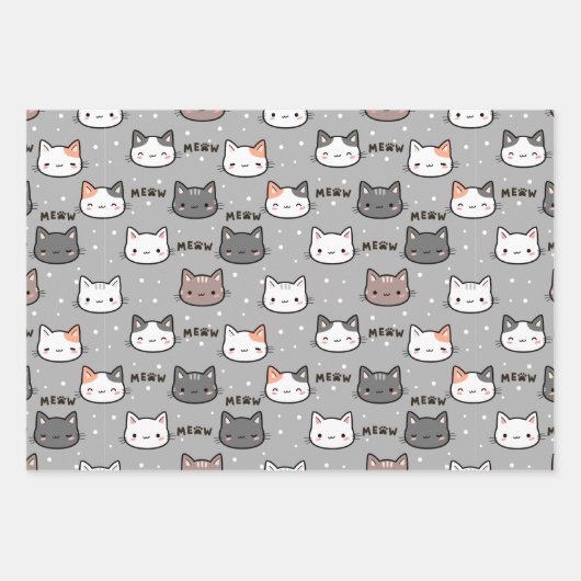 Niedliche Katze in Grau Geschenkpapier Set (Vorderseite 3)