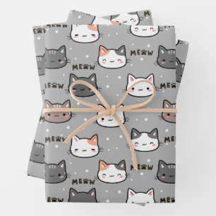 Niedliche Katze in Grau Geschenkpapier Set