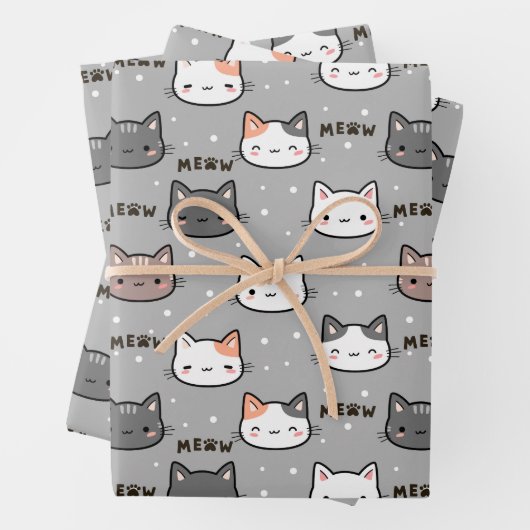Niedliche Katze in Grau Geschenkpapier Set (Beispiel)