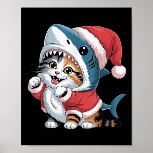 Niedliche Katze in Haikostüm mit Weihnachtsmannmüt Poster (Vorne)