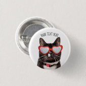 Niedliche Katze in Herzbrille Button (Vorne & Hinten)