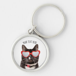 Niedliche Katze in Herzbrille Schlüsselanhänger