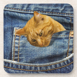 Niedliche Katze in Jeans Tasche lustige Illusion Getränkeuntersetzer