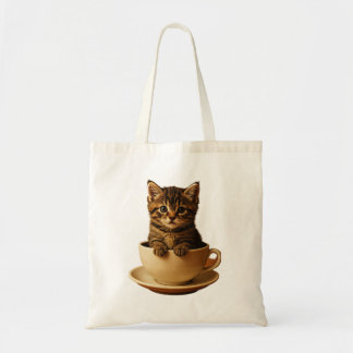 Niedliche Katze in Kaffeetasse Tragetasche