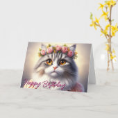 Niedliche Katze in Kleid und Kronen Geburtstag Karte (Gelbe Blume)