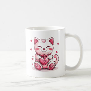 niedliche Katze in Liebe mit rosa Herz Kaffeetasse