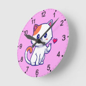 Niedliche Katze in Liebe signieren Hand-57577 Runde Wanduhr (Winkel)