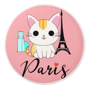 Niedliche Katze in Paris Keramikknauf