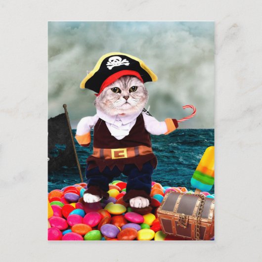 Niedliche Katze in Piratenkostüm Postkarte (Vorderseite)