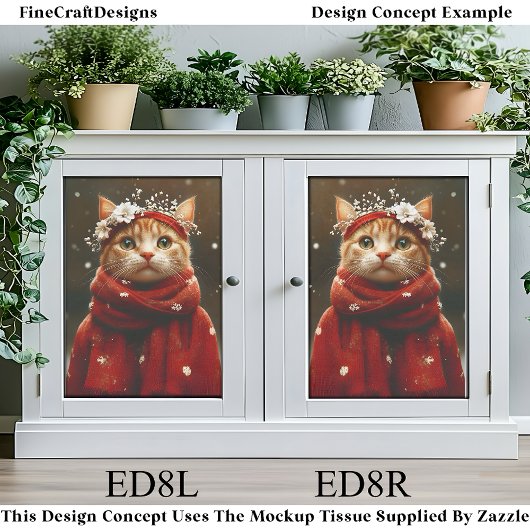 Niedliche Katze in Red Snowflake Scarf ED8L Decoup Seidenpapier