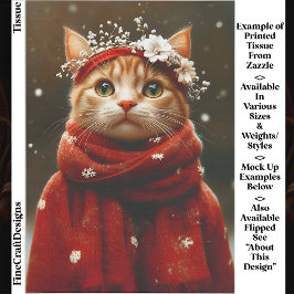 Niedliche Katze in Red Snowflake Scarf ED8R Decoup Seidenpapier