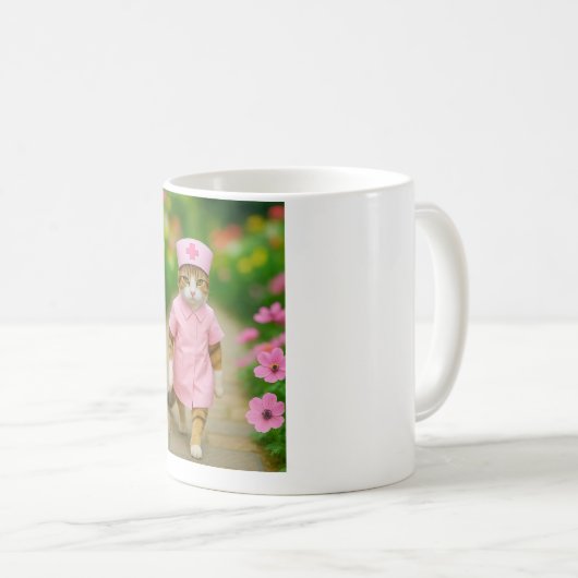 Niedliche Katze in rosa Krankenschwester Uniform K Kaffeetasse (VorderseiteRechts)