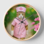 Niedliche Katze in rosa Krankenschwester Uniform R Uhr (Vorderseite)