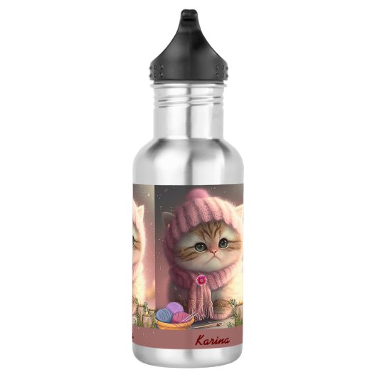Niedliche Katze in rosa Strick Hut Sammeln Persona Edelstahlflasche (Rechts)