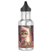 Niedliche Katze in rosa Strick Hut Sammeln Persona Edelstahlflasche (Links)