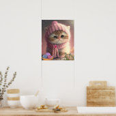 Niedliche Katze in rosa Strick Hut und Scarf Garn  Poster (Küche)