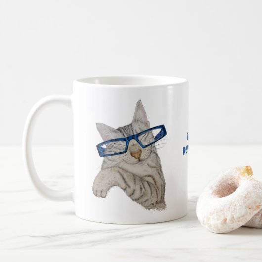 Niedliche Katze in Spektren denken Pawsitive Posit Kaffeetasse (Mit Donut)