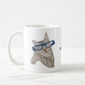 Niedliche Katze in Spektren denken Pawsitive Posit Kaffeetasse (Links)