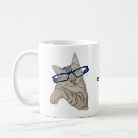 Niedliche Katze in Spektren denken Pawsitive Posit Kaffeetasse (Links)