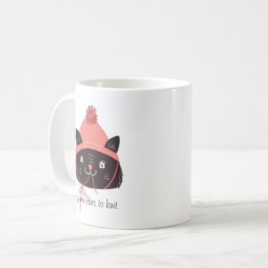 Niedliche Katze in Strick Hat-Tasse Kaffeetasse (Vorderseite Links)