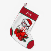 Niedliche Katze in Tasse Kleiner Strumpf Weihnachtsstrumpf (Vorderansicht (hängend))