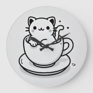 Niedliche Katze in Teetasse Wanduhr