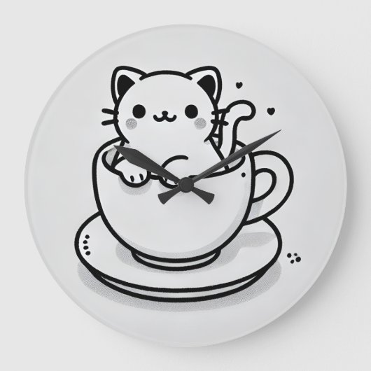 Niedliche Katze in Teetasse Wanduhr (Vorderseite)