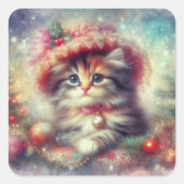 Niedliche Katze in Weihnachtshut Quadratischer Aufkleber (Vorderseite)