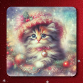 Niedliche Katze in Weihnachtshut Quadratischer Aufkleber