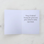 Niedliche Katze in Weihnachtsmannmütze & Baum Meow Karte (Innenseite)