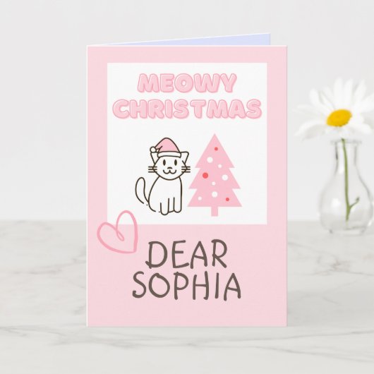 Niedliche Katze in Weihnachtsmannmütze & Baum Meow Karte (Kleine Pflanze)