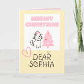 Niedliche Katze in Weihnachtsmannmütze & Baum Meow Karte (Vorderseite)