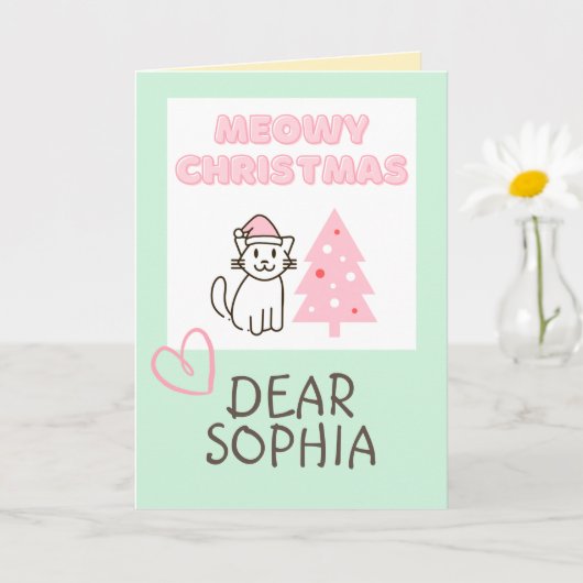 Niedliche Katze in Weihnachtsmannmütze & Baum Meow Karte (Kleine Pflanze)