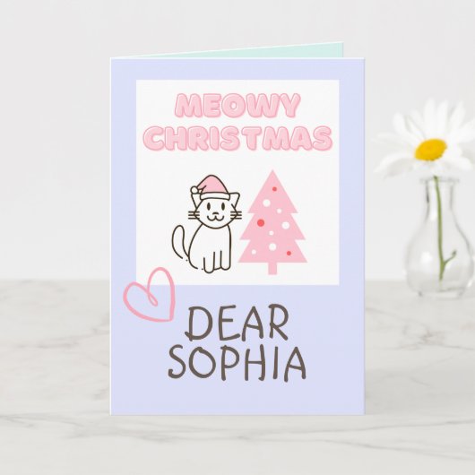 Niedliche Katze in Weihnachtsmannmütze & Baum Meow Karte (Kleine Pflanze)