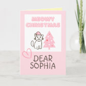 Niedliche Katze in Weihnachtsmannmütze & Baum Meow Karte (Vorderseite)