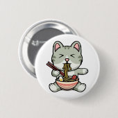 Niedliche Katze isst Soba Nudeln Cartoon Icon Button (Vorne & Hinten)
