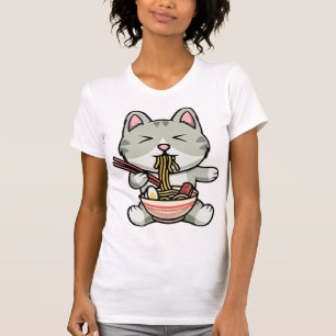 Niedliche Katze isst Soba Nudeln Cartoon Icon T-Shirt