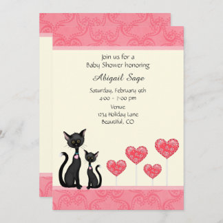 Niedliche Katze, Kätzchen und Herz - Kinderdusche Einladung