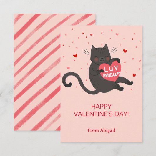 Niedliche Katze Kinder Klassenzimmer Valentinkarte Einladung (Vorne/Hinten)
