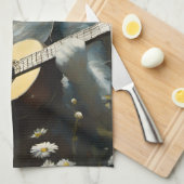 Niedliche Katze Kitten Acoustic Gitarre spielen Geschirrtuch (Viertel Falte)