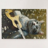 Niedliche Katze Kitten Acoustic Gitarre spielen Puzzle (Horizontal)