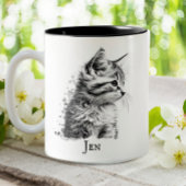 Niedliche Katze Kitten Black & White Sketch Person Zweifarbige Tasse
