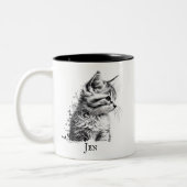 Niedliche Katze Kitten Black & White Sketch Person Zweifarbige Tasse (Links)