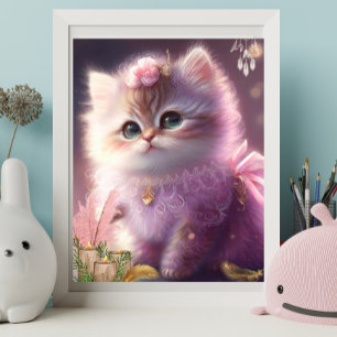 Niedliche Katze Kitten in Lila Kleidung Kinderzimm Poster