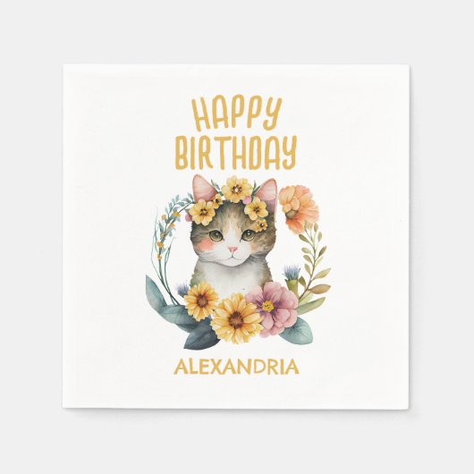 Niedliche Katze Kitten Kleine Mädchen glücklich Ge Serviette (Vorderseite)