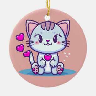 Niedliche Katze Kitten mit Herz Valentine Inspirie Keramik Ornament